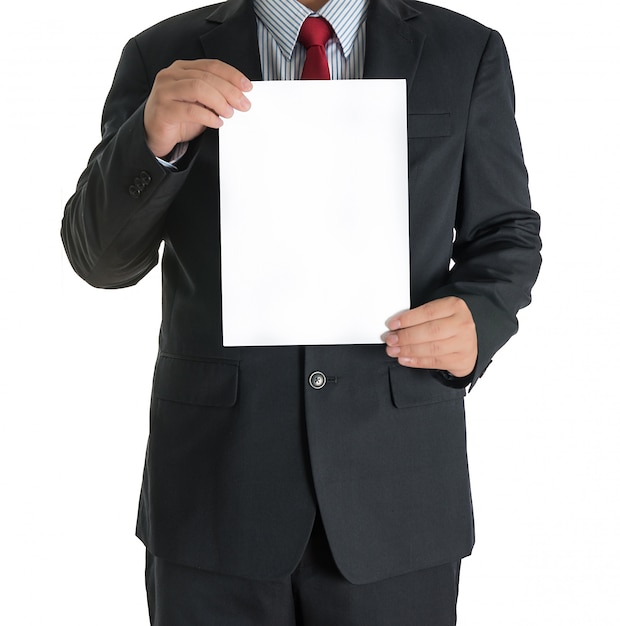 Photo businessman hands showing white blank board