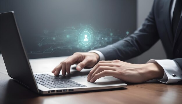 businessman hands view he use his laptop