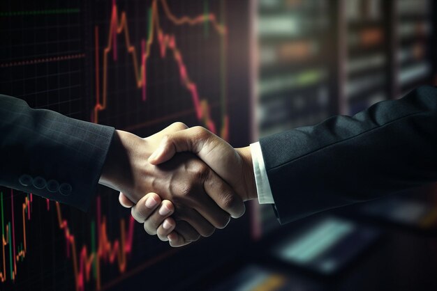 Photo businessman handshake on trade chart background