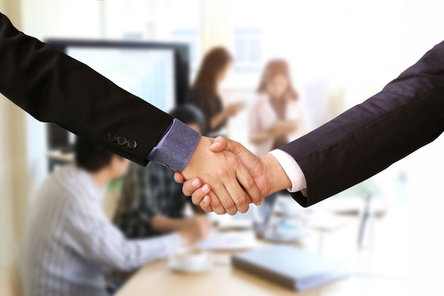 Photo businessman handshake with business teamwork