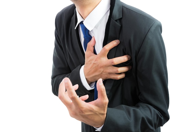 Businessman having heart attack isolate