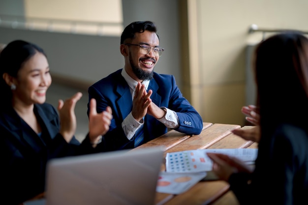 Businessman having a meeting with executives