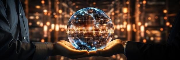 Businessman hold global business globe with network connected to digital marketing strategy