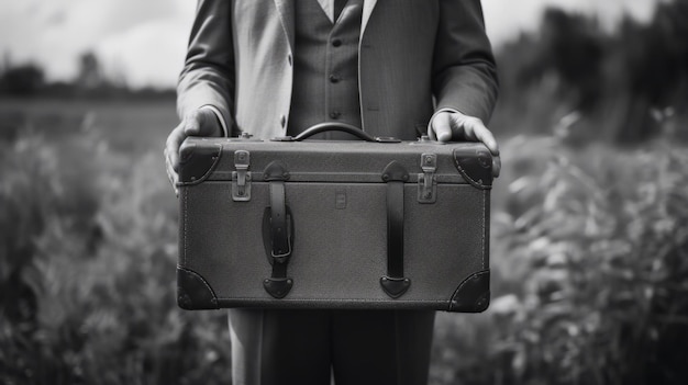 Бизнесмен держит портфель в профессиональной обстановке