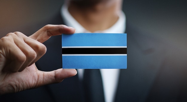 Businessman Holding Card of Botswana Flag 