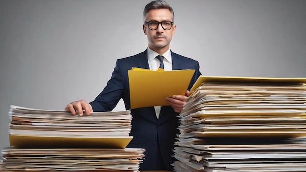 Businessman holding files and folders