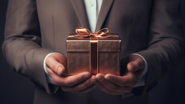 Photo businessman holding a gift box