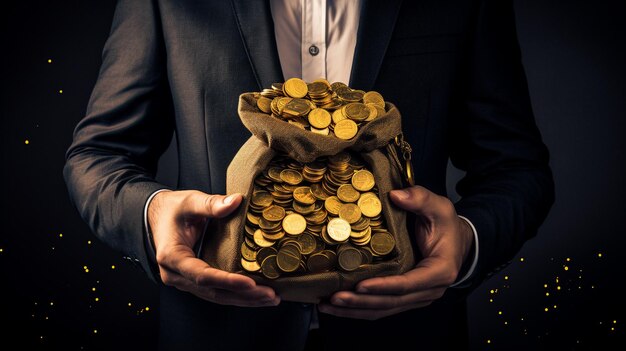 businessman holding a golden coins