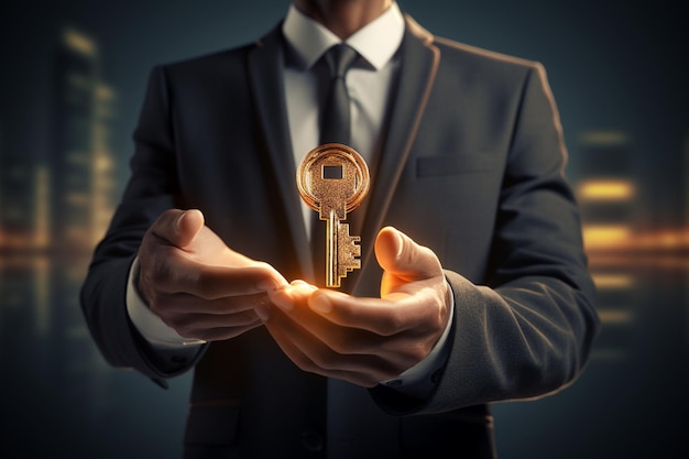 Businessman holding a key to unlock Generative ai