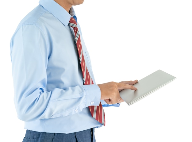 Businessman holding a laptop with clipping path