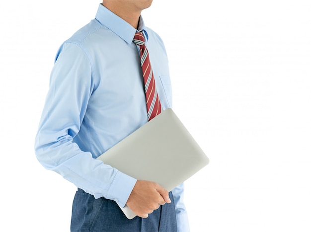 Businessman holding a laptop with clipping path