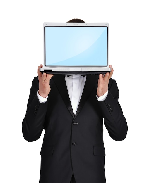 Businessman holding a laptop