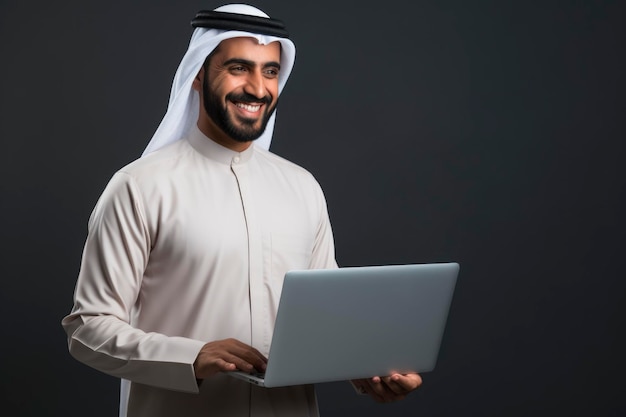 A businessman holding a laptop