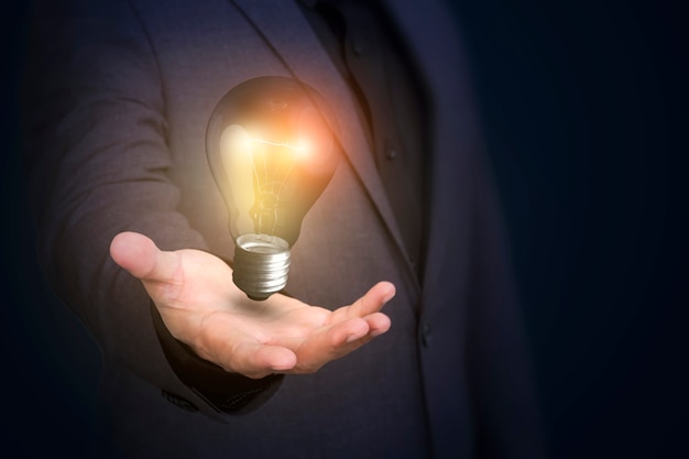 Businessman holding lightbulb of new ideas and creativity