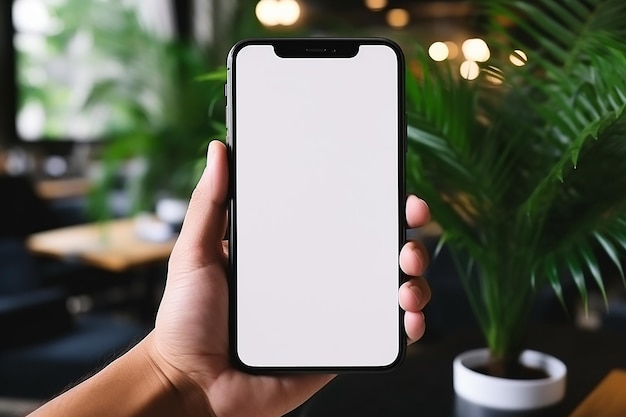 businessman holding a smartphone with white screen