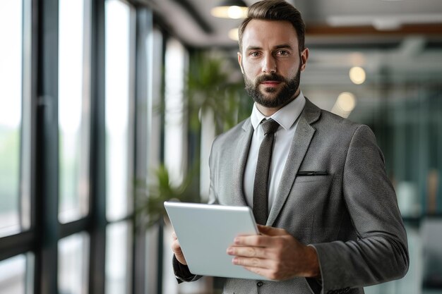 Photo businessman holding tablet