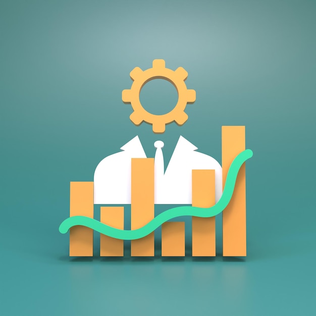 Businessman icon and growth graph 3d render