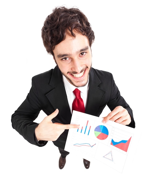 Businessman illustrating a financial document 