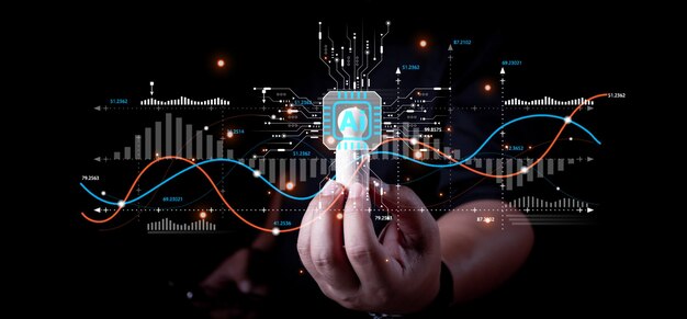 businessman interact with ai artificial intelligence brain processor in concept of ai artificial intelligence engineering big data and ai machine learning to use generative ai for business support