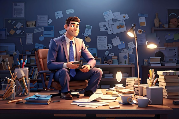 Businessman is looking for ideas 3d character illustration