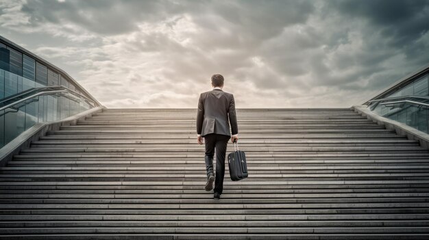 Businessman is walking up the stairs generated ai