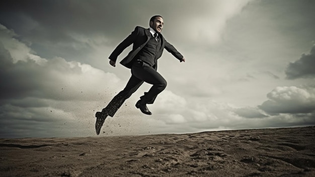 Photo businessman jumping front view