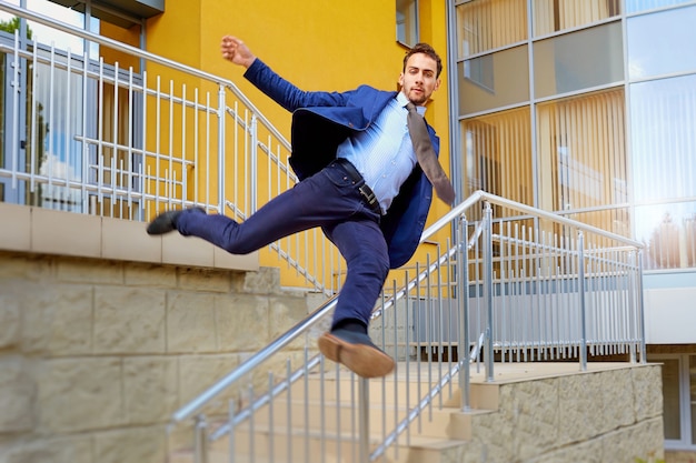 Businessman jumping