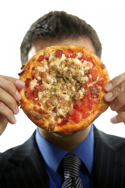 Businessman and junk fast food, pizza