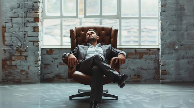 businessman laying on an armchair