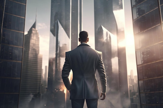 Businessman looking at the city Generative AI