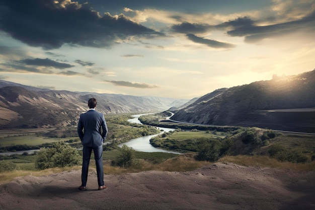 businessman looking directly at the landscape