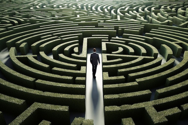 Photo businessman lost in a maze