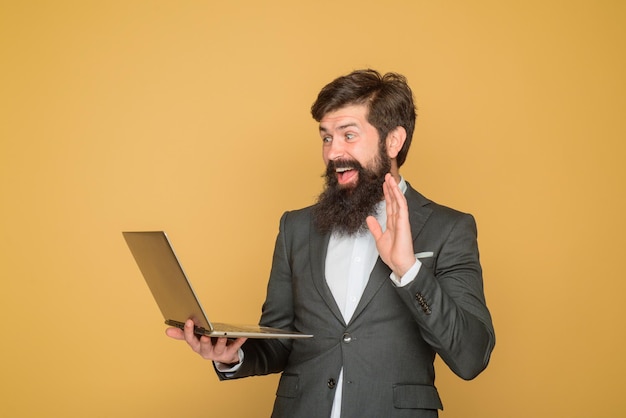 Businessman making video calling using computer virtual web chat technology networking and internet