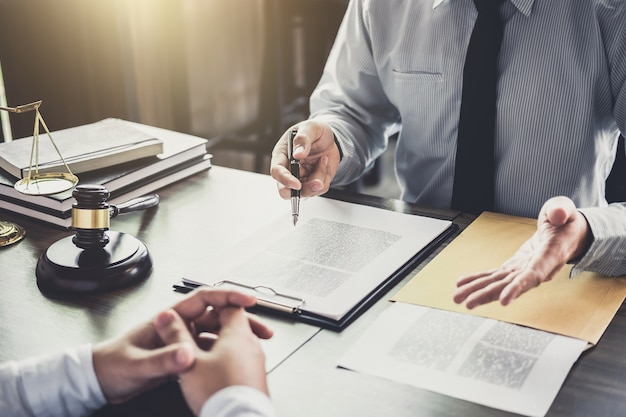 Businessman and Male lawyer or judge consult having team meeting with client