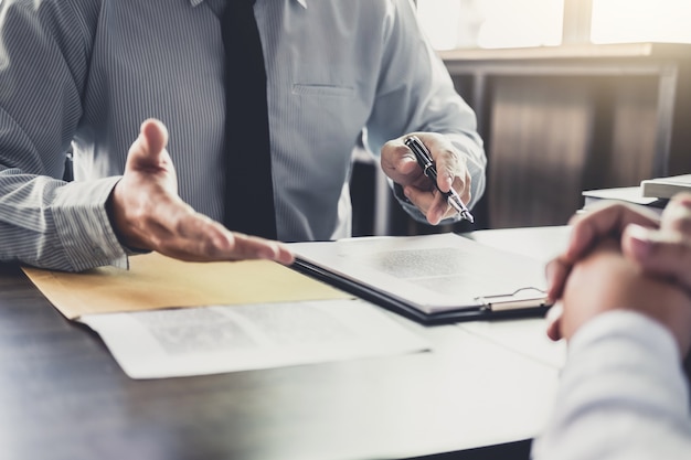 Businessman and Male lawyer or judge consult having team meeting with client