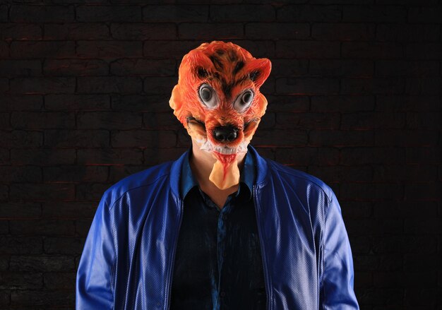 businessman in a mask of a tiger