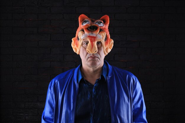 businessman in a mask of a tiger