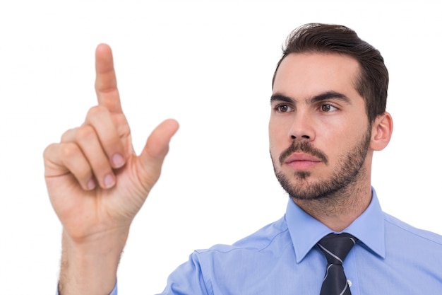 Photo businessman measuring something with his fingers