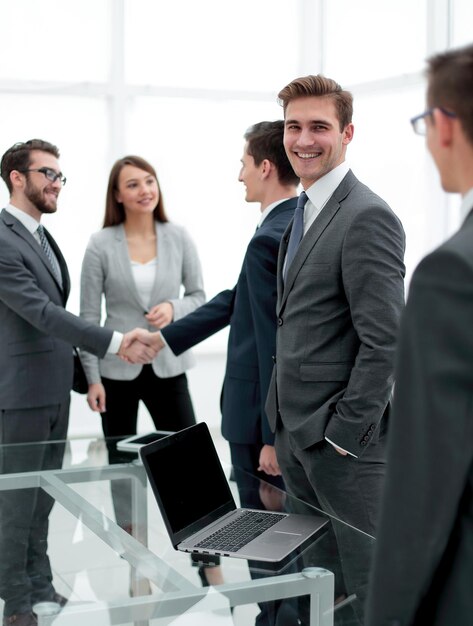 Businessman meets business partners in office