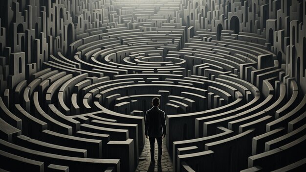 Businessman in the middle of a labyrinth 3D rendering