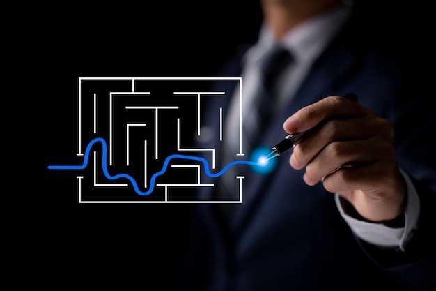 A businessman navigating a maze in a business solution concept
this symbol stands for genius intelligence opportunity challenge
planning and strategy