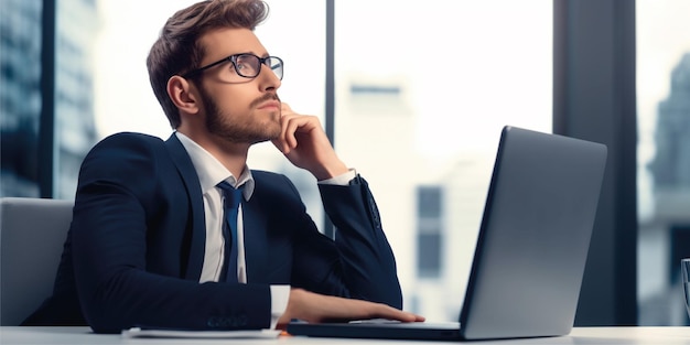 Photo businessman overworked sitting at desk