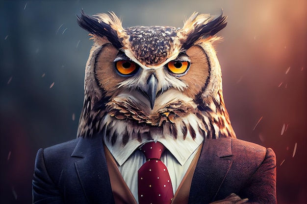 Businessman owl in a suit Generative AI Generative AI