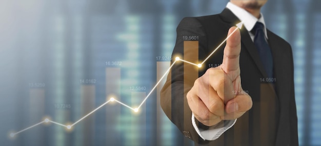 Businessman plan graph growth and increase of chart positive indicators