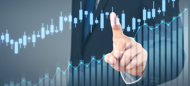 Businessman plan graph growth and increase of chart positive indicators