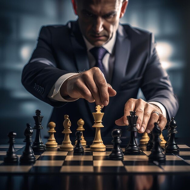 Premium AI Image  A businessman strategizing his next move in a game of  chess