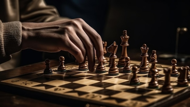 Closeup Hand of Human Taking Next Step on Chess Game. Strategy, Management  or Leadership Concept. Generative AI Technology. 24084464 Stock Photo at  Vecteezy