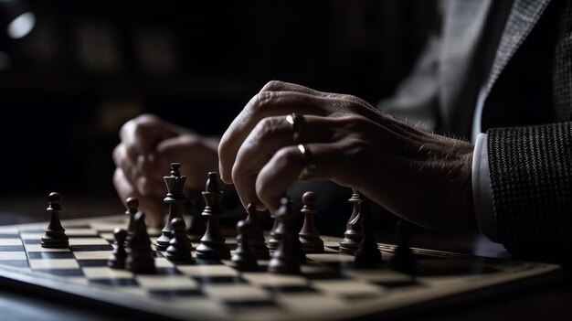 Closeup Hand of Human Taking Next Step on Chess Game. Strategy, Management  or Leadership Concept. Generative AI Technology. 24084464 Stock Photo at  Vecteezy