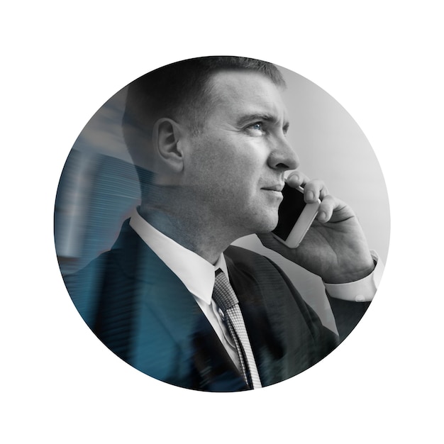 businessman png talking on phone badge sticker connection photo transparent background