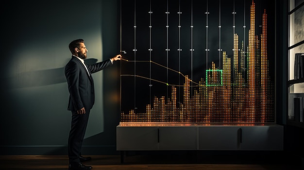 Businessman pointing his finger at the chart